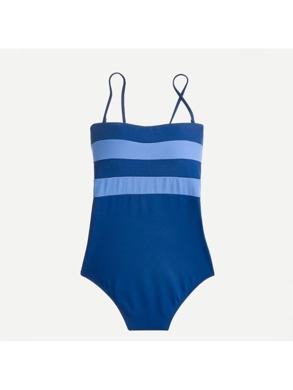 J. Crew Color Block Bandeau One Piece Swimsuit in Ocean Steel Blue
